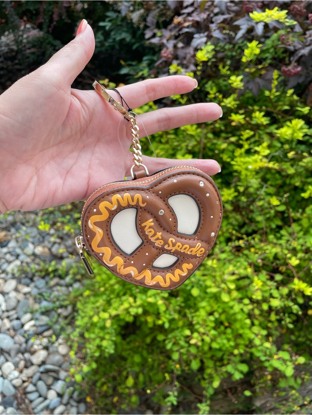 Kate Spade Brown Pretzel Coin Purse Keychain